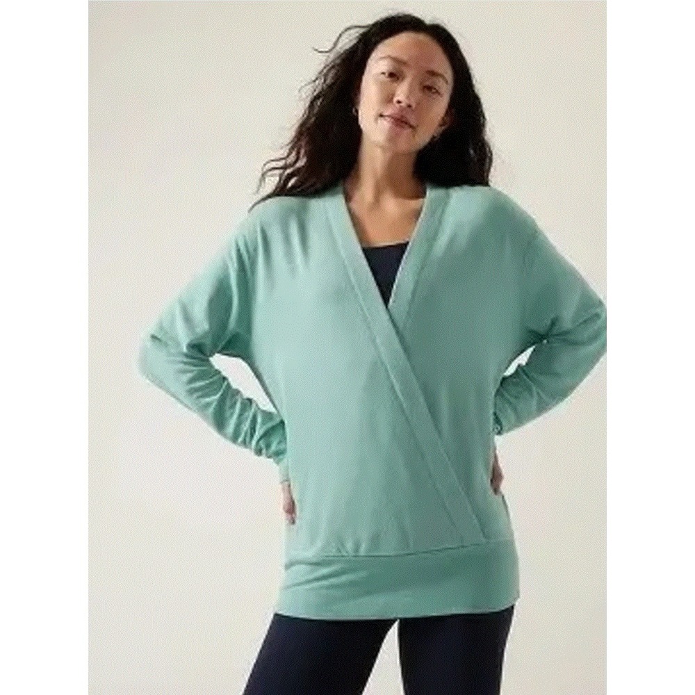 Athleta sweater sweatshirt cardigan womens M Medium blue stretch soft